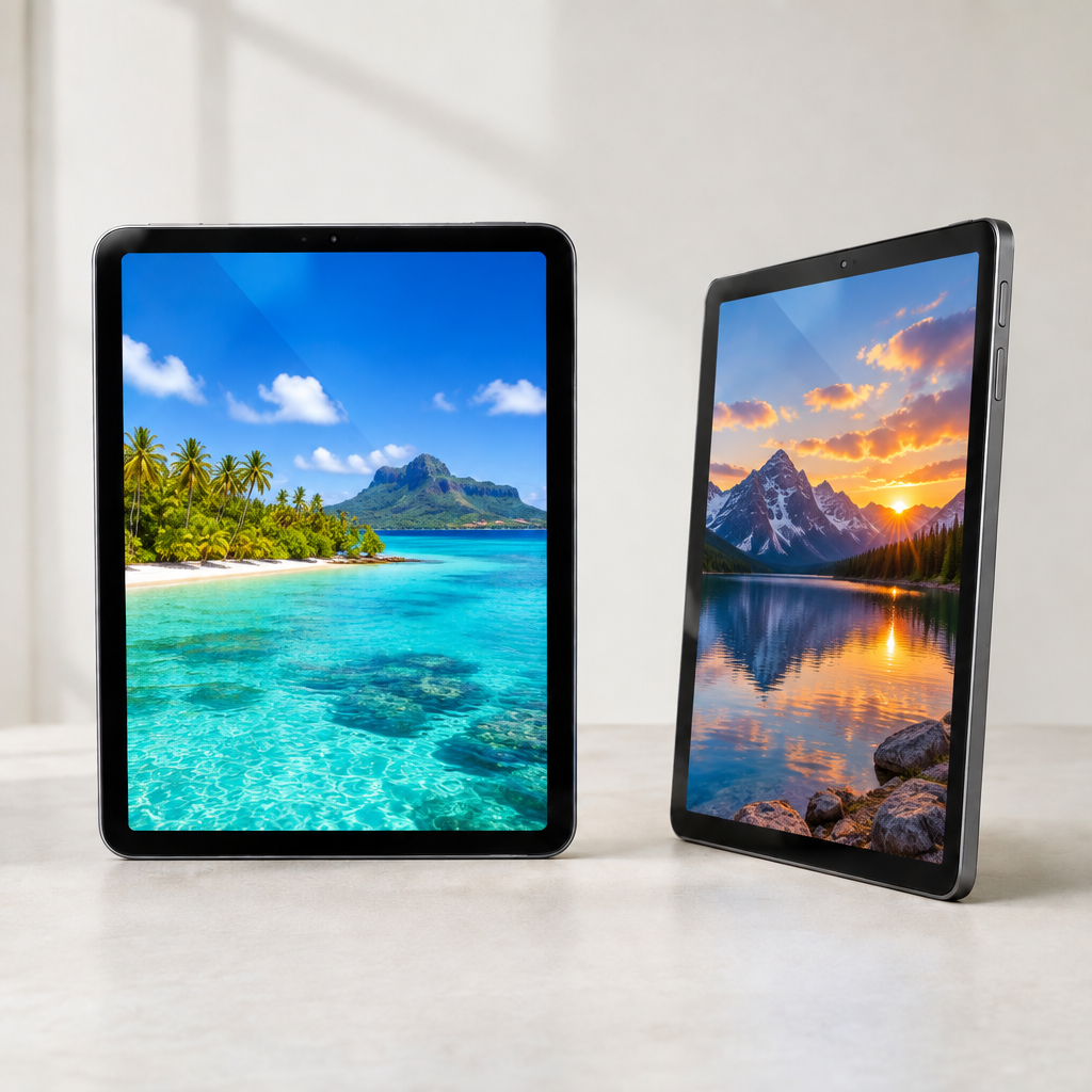 Tablettes avec paysages sur les écrans