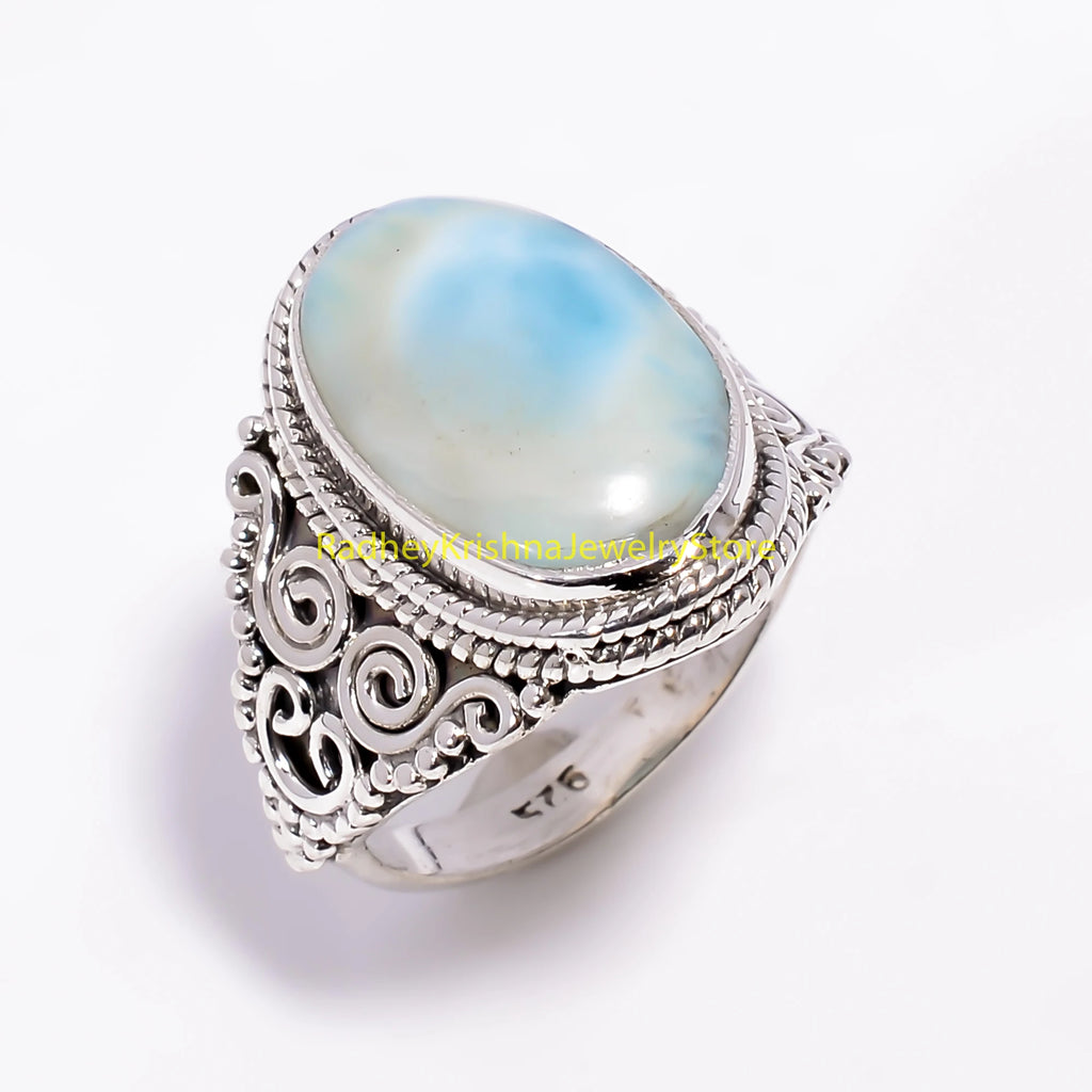 Bague filigranée à pierre bleue RK-13