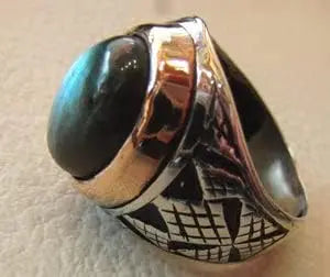 Bague chevalière à pierre bleue SRA-3237