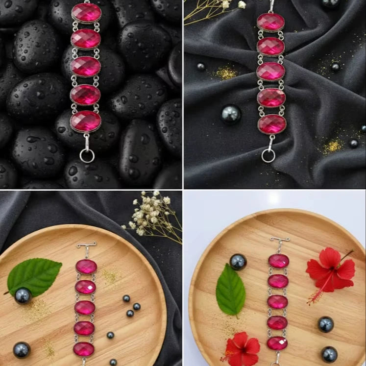 Bracelet jonc à pierre rose H.A. Gems