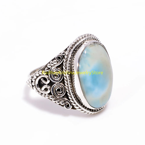 Bague filigranée à pierre bleue RK-13