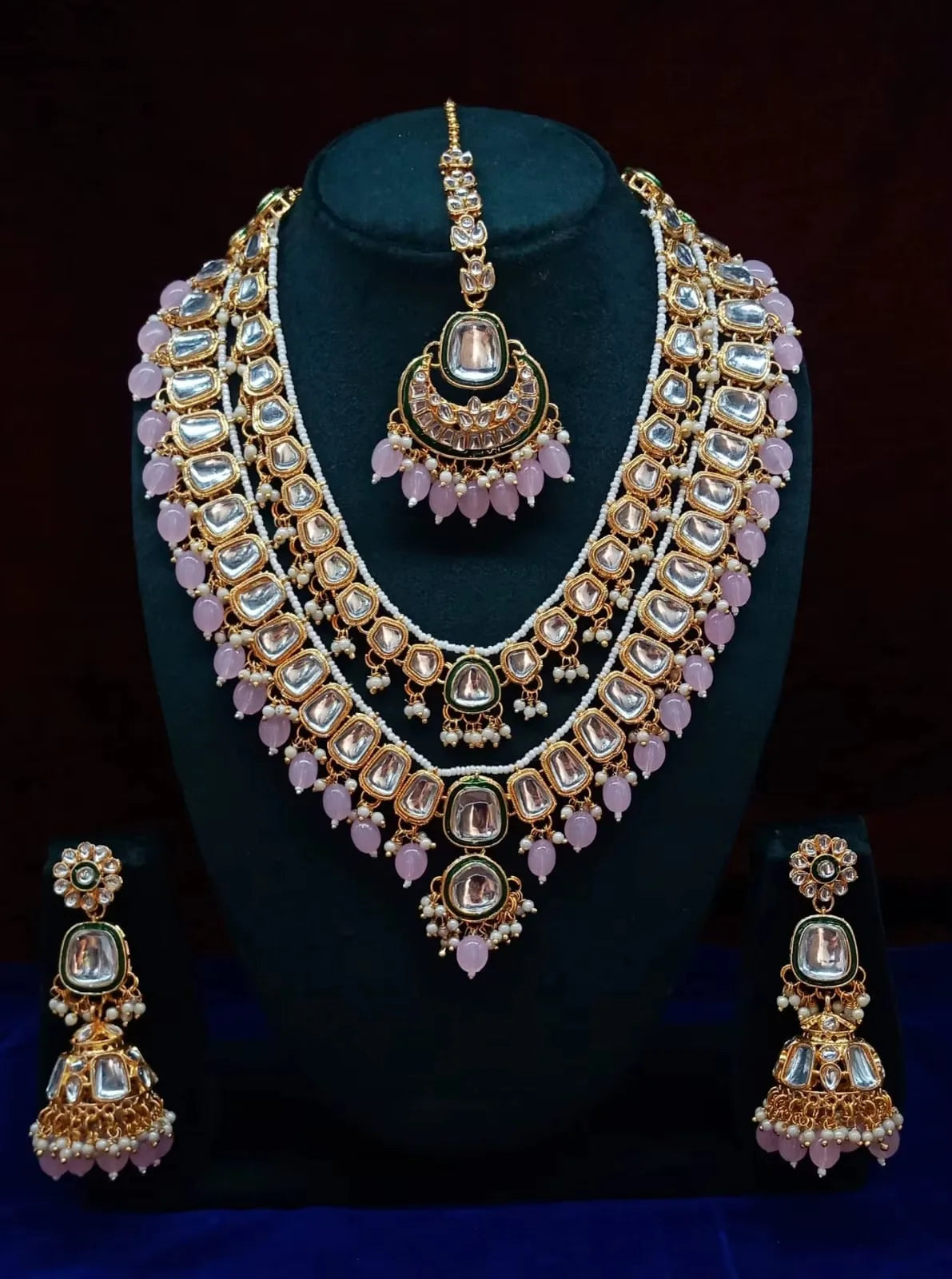 Parure dorée style kundan et perles