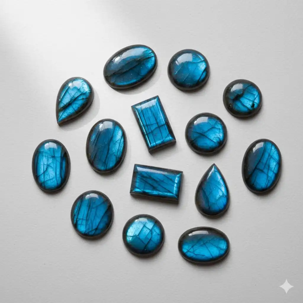 Cabochon bleu annoncé en labradorite