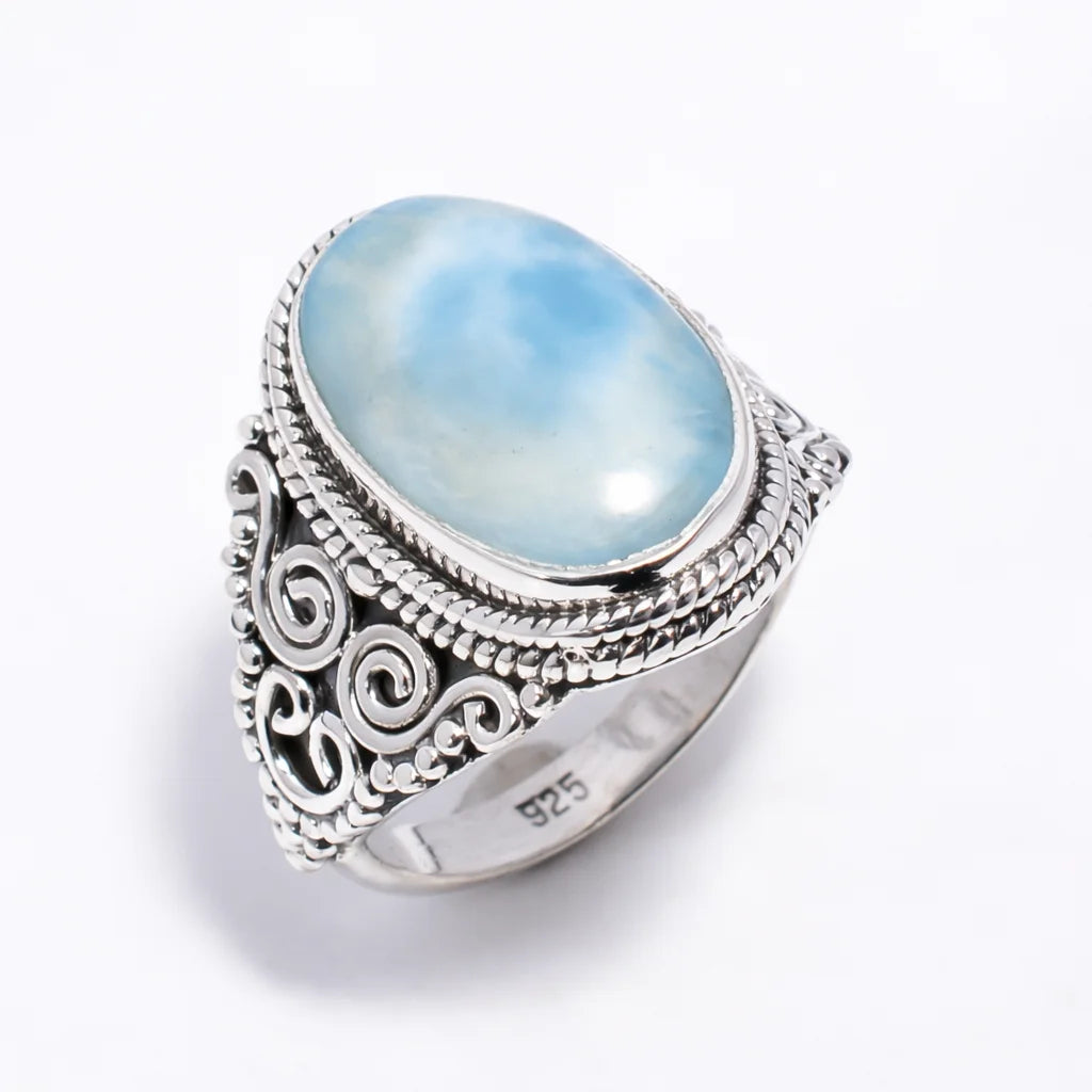 Bague filigranée à pierre bleue RK-13
