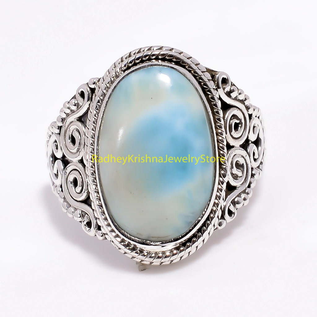 Bague filigranée à pierre bleue RK-13
