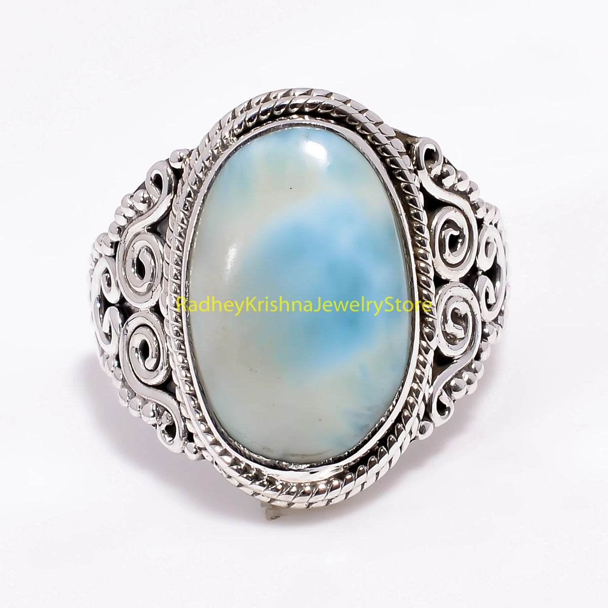 Bague filigranée à pierre bleue RK-13