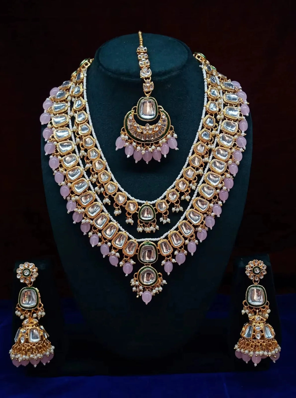 Parure dorée style kundan et perles