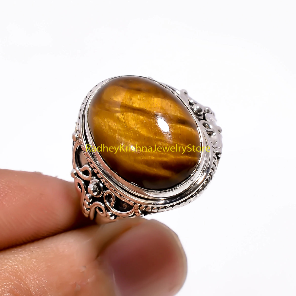 Bague filigranée à pierre brune RK-15