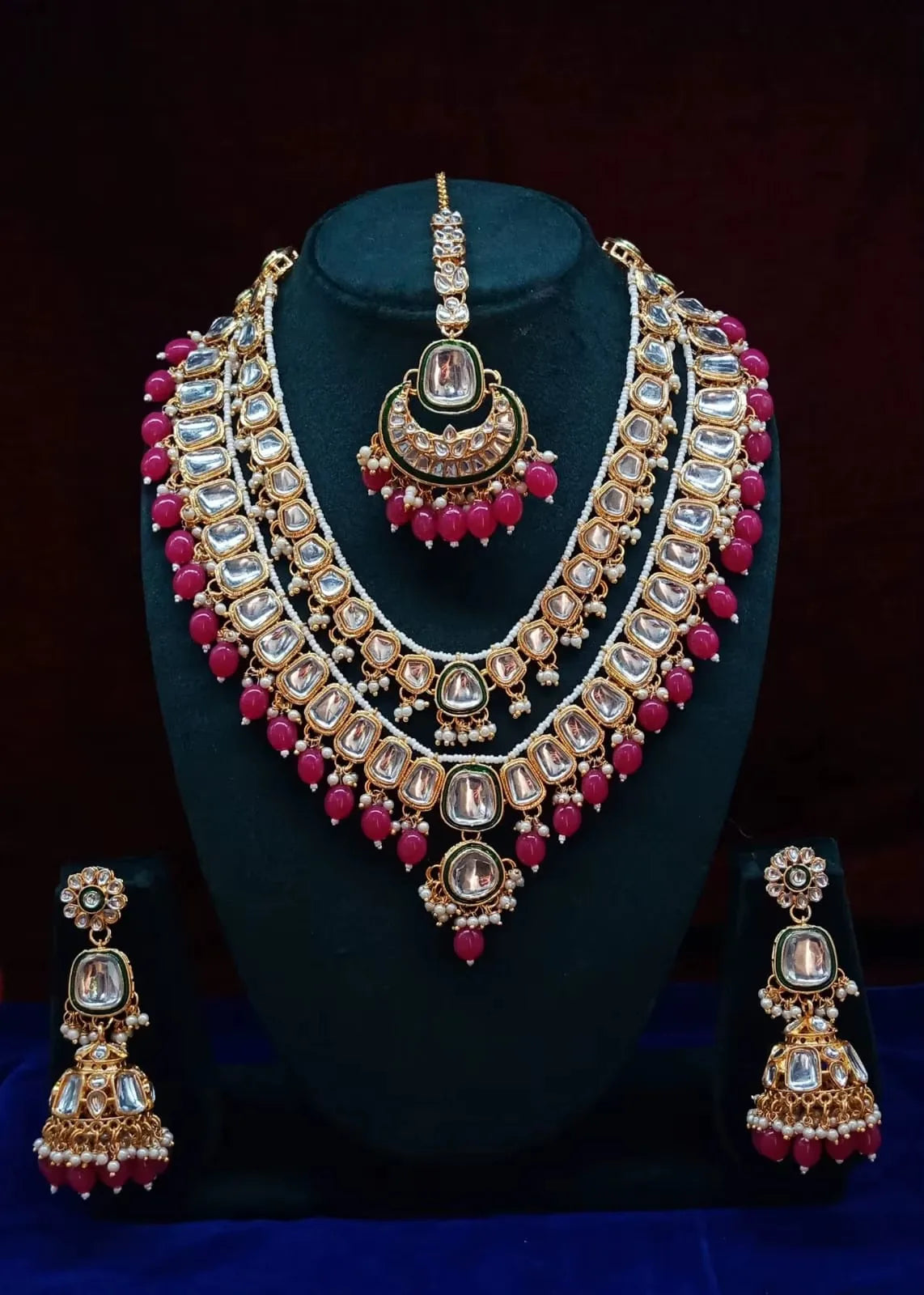 Parure dorée style kundan et perles