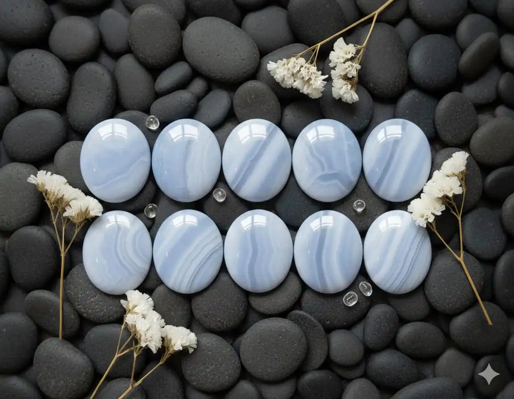 Cabochon ovale bleu annoncé en agate