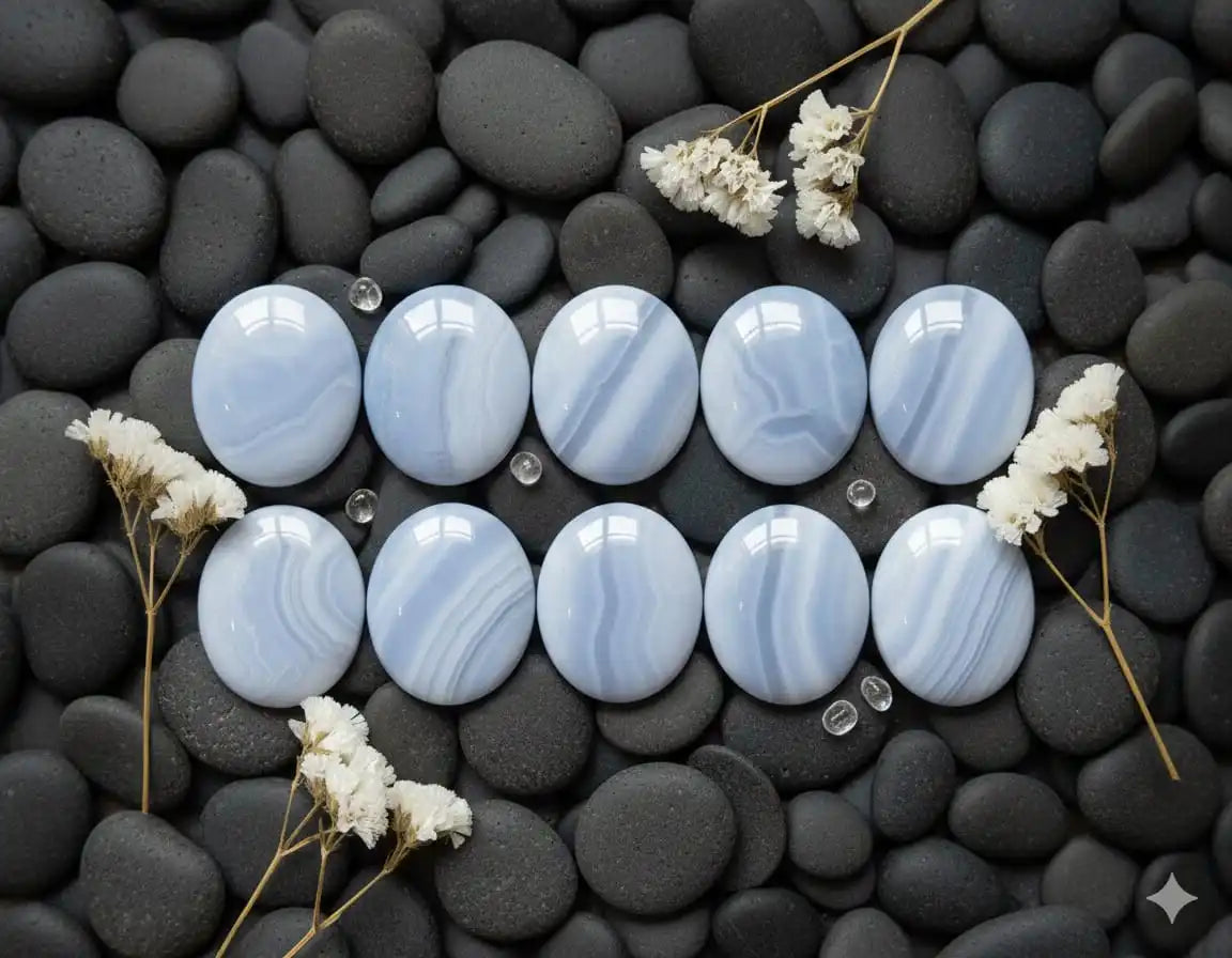 Cabochon ovale bleu annoncé en agate