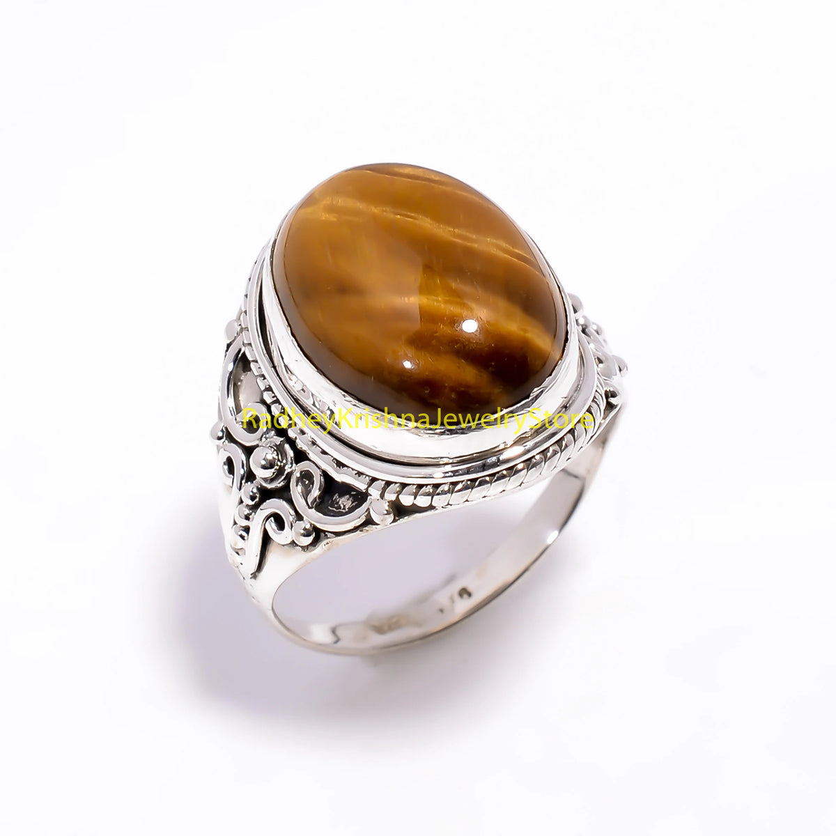 Bague filigranée à pierre brune RK-15