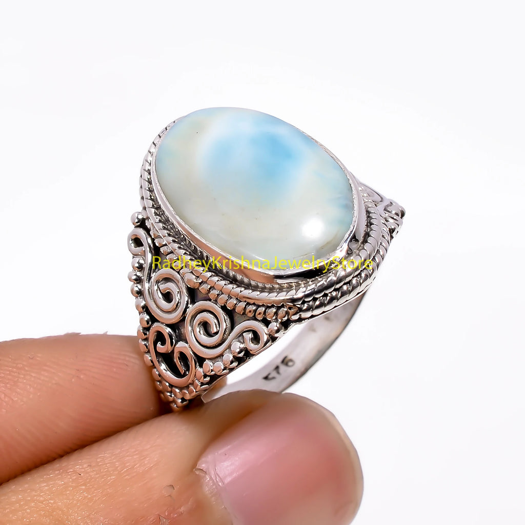 Bague filigranée à pierre bleue RK-13