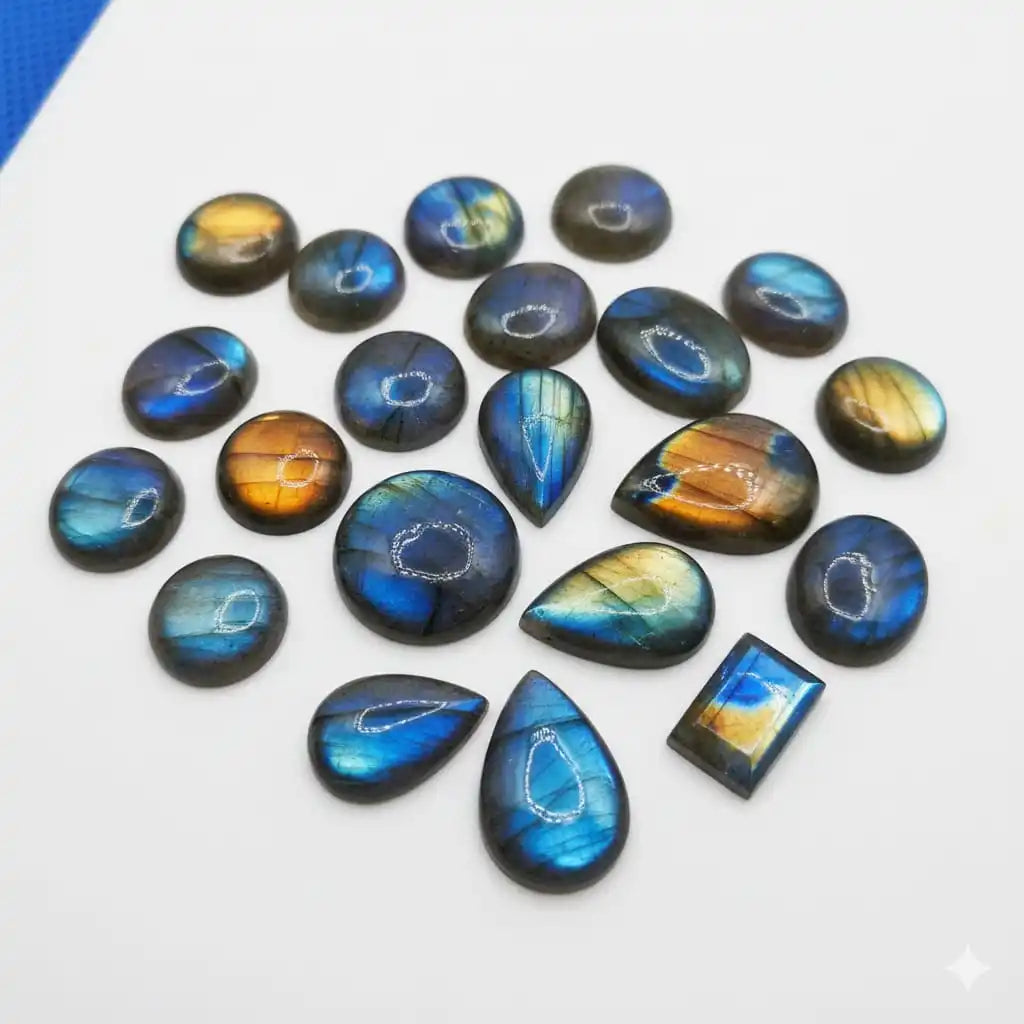 Cabochon bleu annoncé en labradorite
