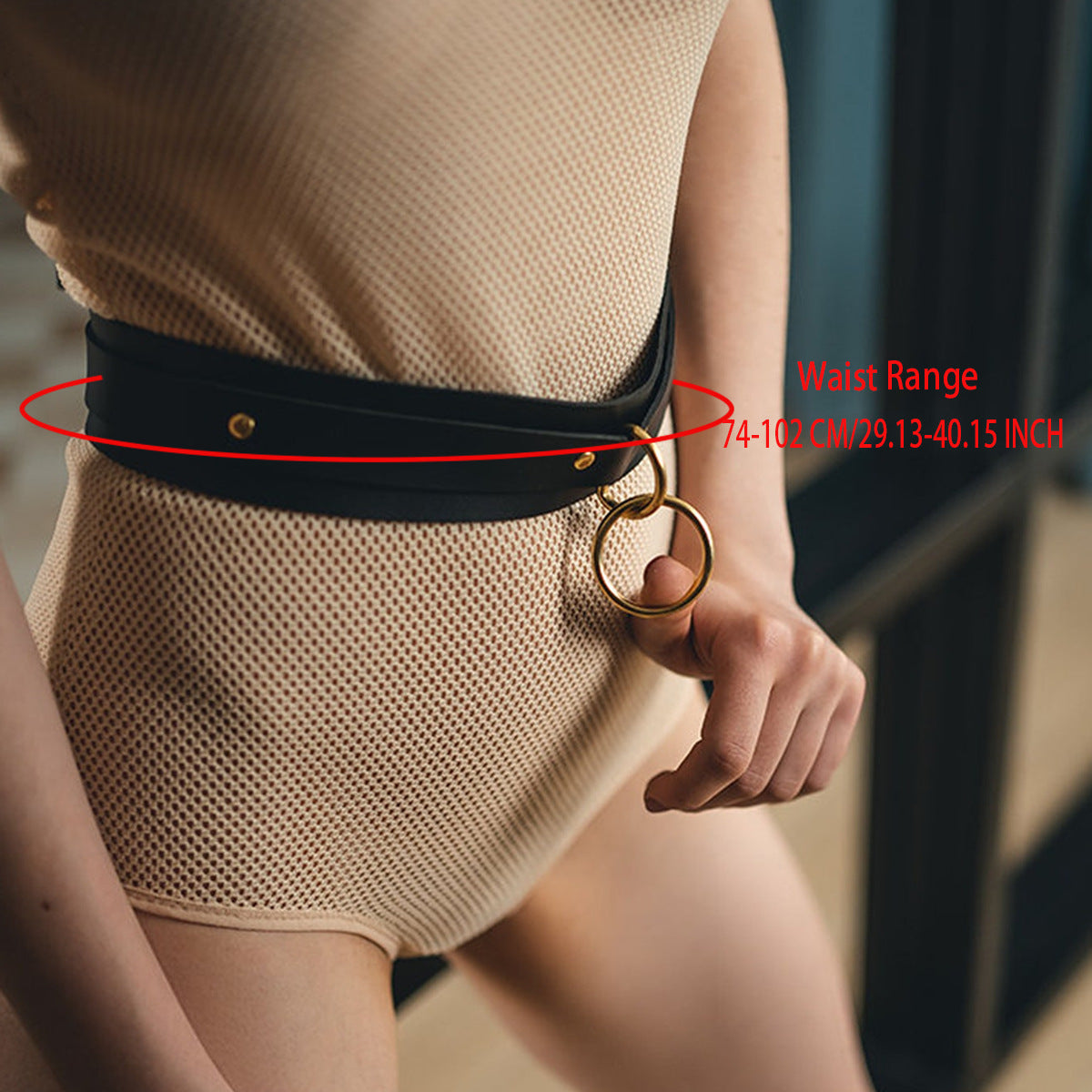 Ceinture noire en PU à boucle ronde