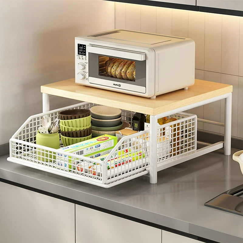 Étagère de comptoir avec panier coulissant